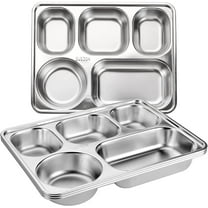 YSTDHL 3 Pack Stainless Steel Rectangular Divided Plates Tray, 5 Sections Dinner Plates for Adults,Kids, Picky Eaters, Campers, and Portion Control