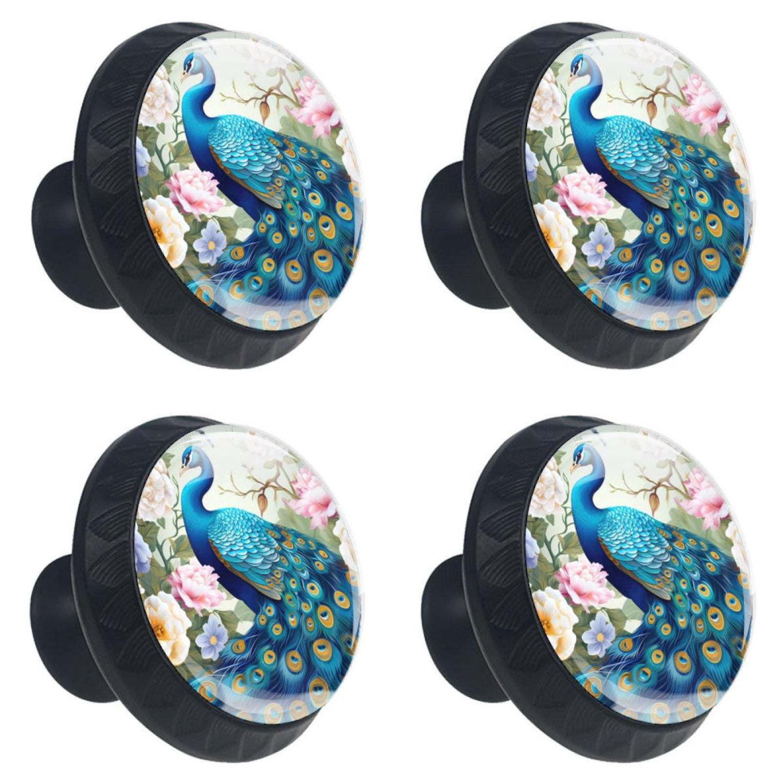 4 Pcs Peacock Knobs for Kitchen Cabinet Cupboard Dresser Bookcase Drawer Pulls Handles Round Home Decor