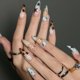 thumbnail image 1 of Uñas postizas adhesivas BABALAL largas estilo stiletto marrón con estampado de leopardo y estrella, 1 of 8