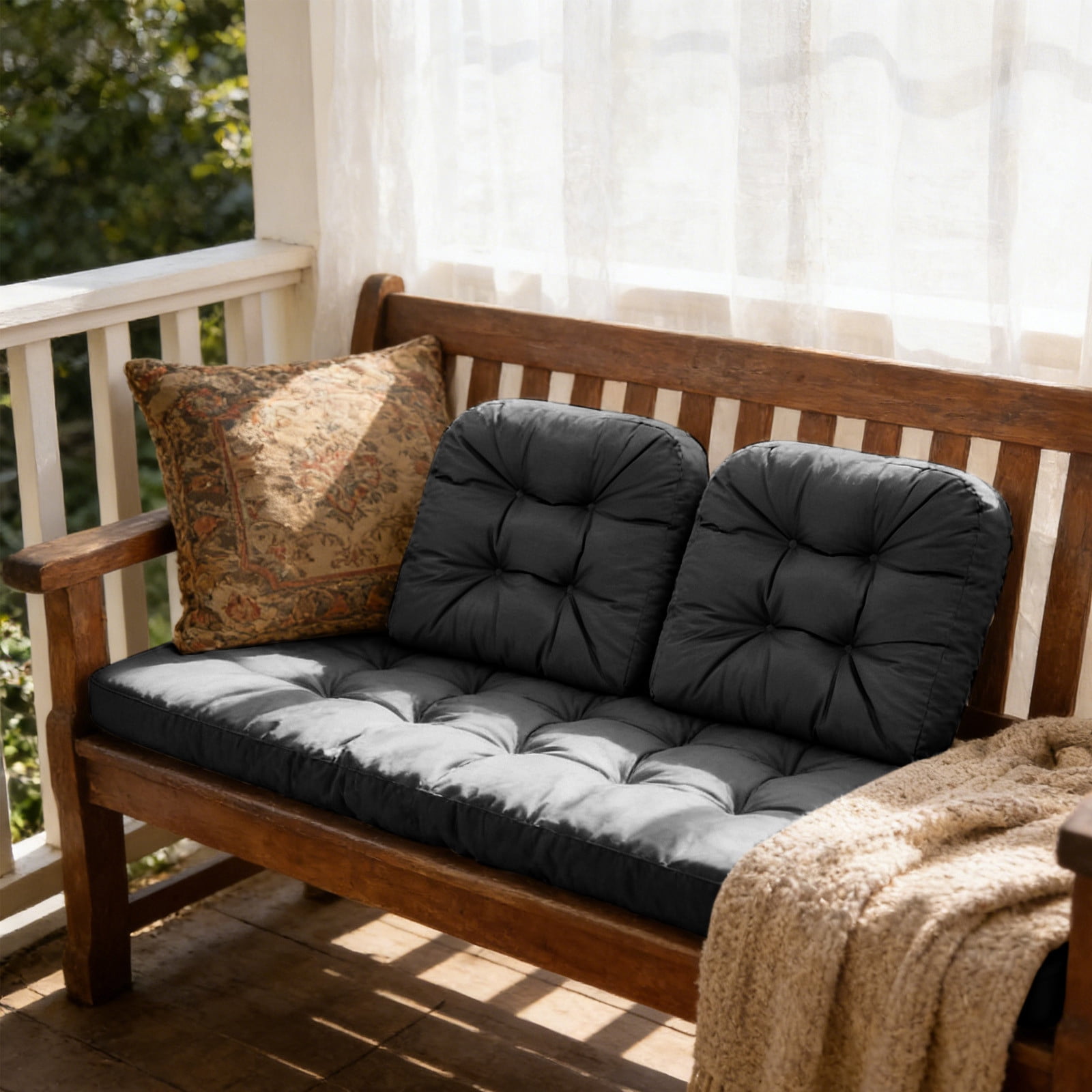 Kdkad Indoor Outdoor Bench Cushion Set with Backrest, 43.3×18.9 Inch Thick Seat Cushions for Patio Garden Bench, Rattan Wicker Chair Pads, Soft Polyester Bench Pad for Porch Balcony Window Seat