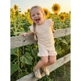 thumbnail image 5 of BemeyourBBs Toddler Baby Girl Summer Outfit Bow Print Ruffled Trim Crew Neck Flying Sleeve Shirt Tops and Shorts Set 2Pcs Baby Girl Summer Clothes, 5 of 9