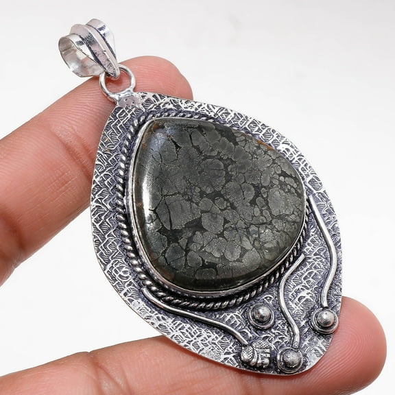 Marcasite Gemstone Pendant Handmade Ethnic Antique Design Jewelry 2.70" FP 276