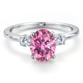 thumbnail image 3 of Gem Stone King 14K White Gold Pink Moissanite and Moissanite Engagement Ring for Women | 2.20 Cttw | Oval 9X7MM | Gemstone Birthstone | Size 8, 3 of 6