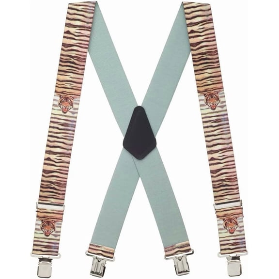 Suspender Store Novelty Tiger Suspenders - 2-Inch Wide Elastic - X-Back - Gator Clip - 3 Sizes