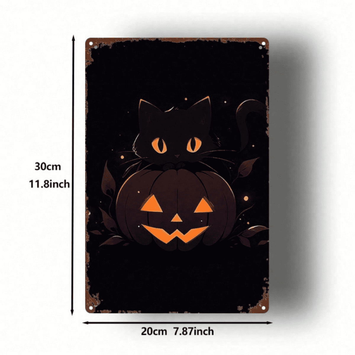 Vintage Retro Metal Sign 2D Flat Halloween Black Cat Pumpkin Lantern Art Painting Decor 8x12 Inch Single Piece Classic Ornament
