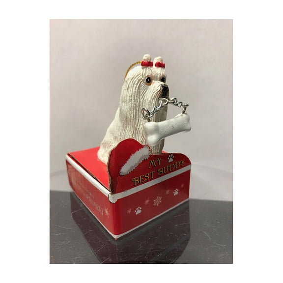 E&S Pets My Best Buddy Maltese with Bone Christmas Ornament