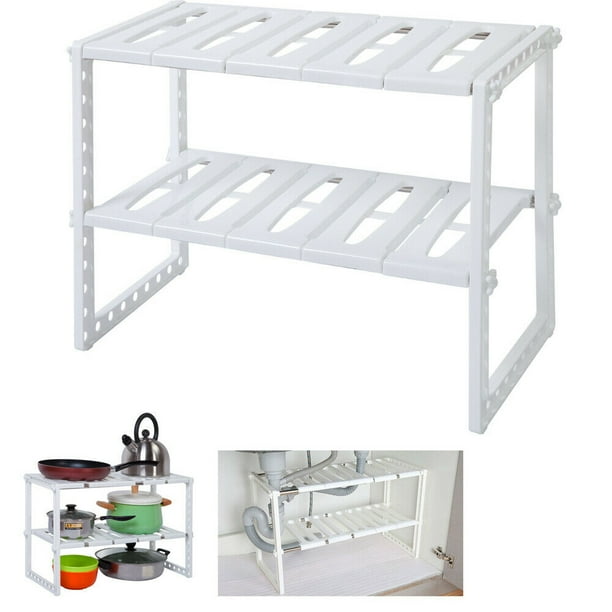 2 Tiers Expandable Kitchen Storage MultiFunctional Rack Adjustable