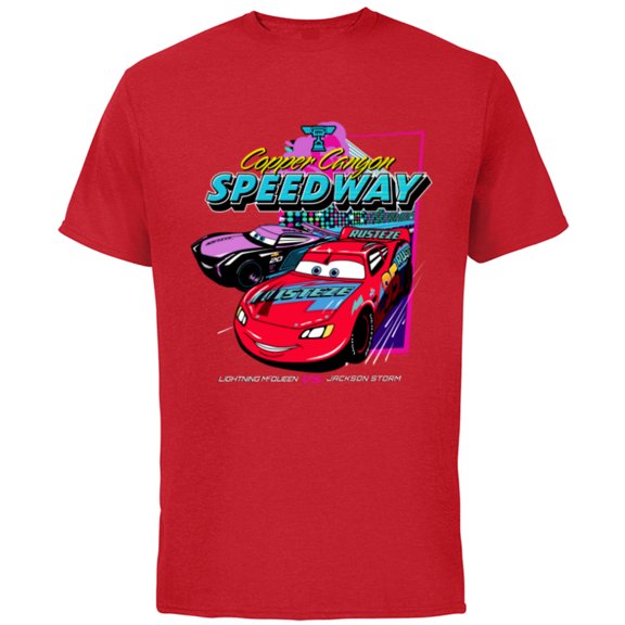 Disney and Pixar’s Cars Copper Canyon Speedway Racing - Short Sleeve Cotton T-Shirt for Adults - Customized-Red