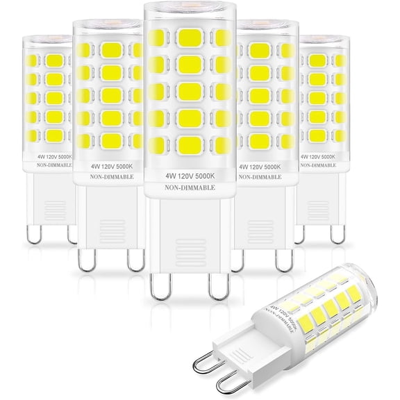 Sailstar G9 LED Light Bulbs, 4W (40W Equivalent), 5000K Daylight, 400 Lumens, 120V, 6-Pack, T4 Ceramic Bi-Pin Base for Chandeliers