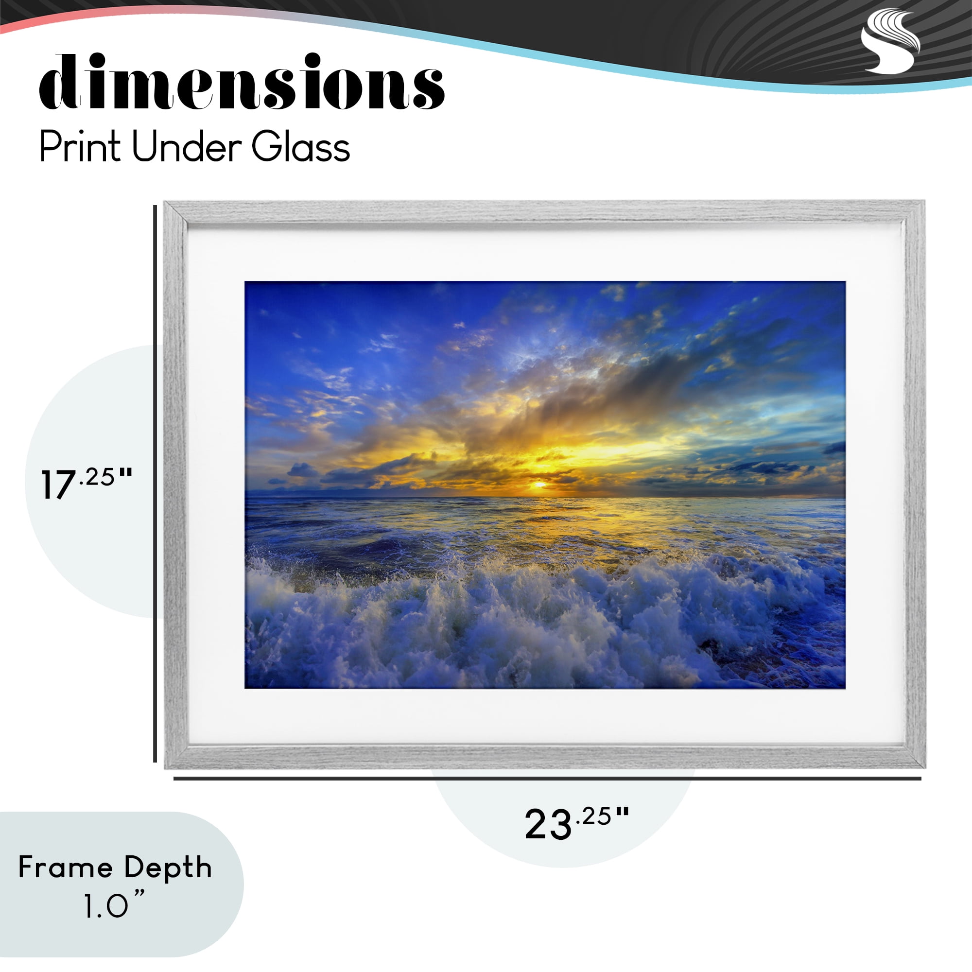Stupell Industries Golden Blue Sunset over Waves Gray Framed Print Under Glass, design by Eszra Tanner