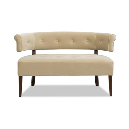 Jennifer Taylor Home Jared Roll Arm Tufted Bench Settee, Fawn Brown Performance Velvet