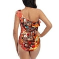 thumbnail image 5 of Rateoe Space Skeleton Art Pattern Women One Piece Swimsuits Tummy Control One Shoulder Bathing Suits Ruffle Swimwear-, 5 of 6