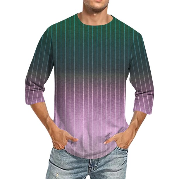 Camisas de Manga Larga para Hombres Imprimir Casual Cuello Redondo Blusa de Manga Corta, Camisas de Lino para Hombres