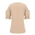 thumbnail image 6 of HLKJKLS T Shirts For Women Lace V Neck Short Sleeve Solid Color Elegant Comfy Soft Casual Vacation Tee Beige S-5Xl, 6 of 9