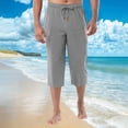thumbnail image 2 of Men Elastic Drawstring Capri Pajama Pants, Solid Loose Wide Leg Below Knee Loungewear Sleep Bottoms with Front Pocket & Button Fly Size 3XL Gray, 2 of 8