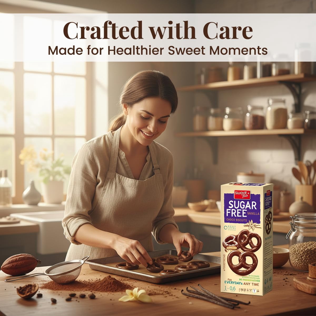2 Pack - Sweet+Plus Sugar-Free Vanilla Choco Biscuits for Kids & Adults -Healthy Gluten Free Cookies with Delicious Flavor for Daily Tea Time Routine - 10.6oz