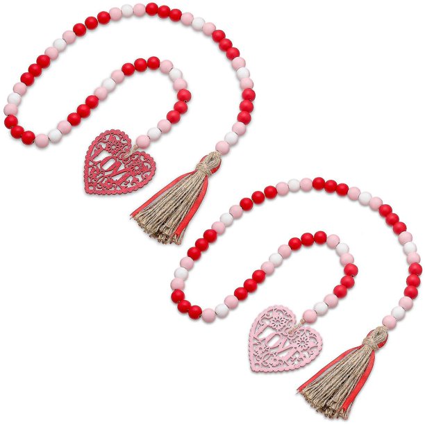 2 piezas de cuentas de madera de corazón para el Día de San Valentín, guirnaldas colgantes, cuentas de granja, guirnaldas, cuentas de oración T