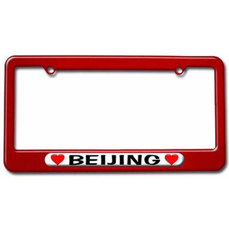 Beijing Love with Hearts License Plate Tag Frame, Multiple Colors