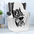 thumbnail image 4 of Romantic Soft Flannel Fleece Blanket, I Love Your Kisses Grungy Looking Phrase with Smiling Woman Black Lipstick Mark, Cozy Plush for Indoor and Outdoor Use, 60" x 80", Black White, by Ambesonne, 4 of 5