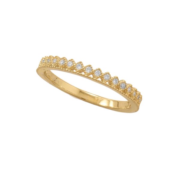 Gold-plated Sterling Silver Stackable Crown Band Ring with Cubic Zirconia