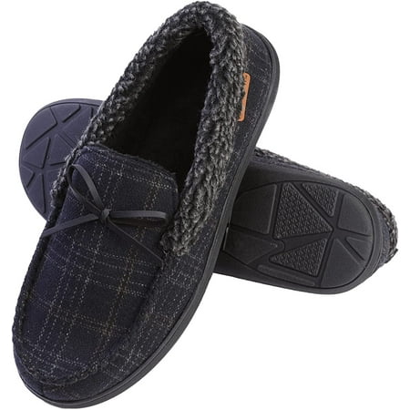 

Men s Slippers Moccasin Plush Lined House Shoes Fuzzy Furry Black