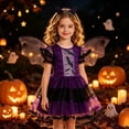 thumbnail image 3 of XXWXYD Purple Black Bat Dress-Up Outfit Set for Girls, Tulle Dress with Sheer Bat Wings and Bat Ear Headband Halloween Stage Party, Soft Cozy Warm Fleece Plush Jumpsuit, 3 of 4