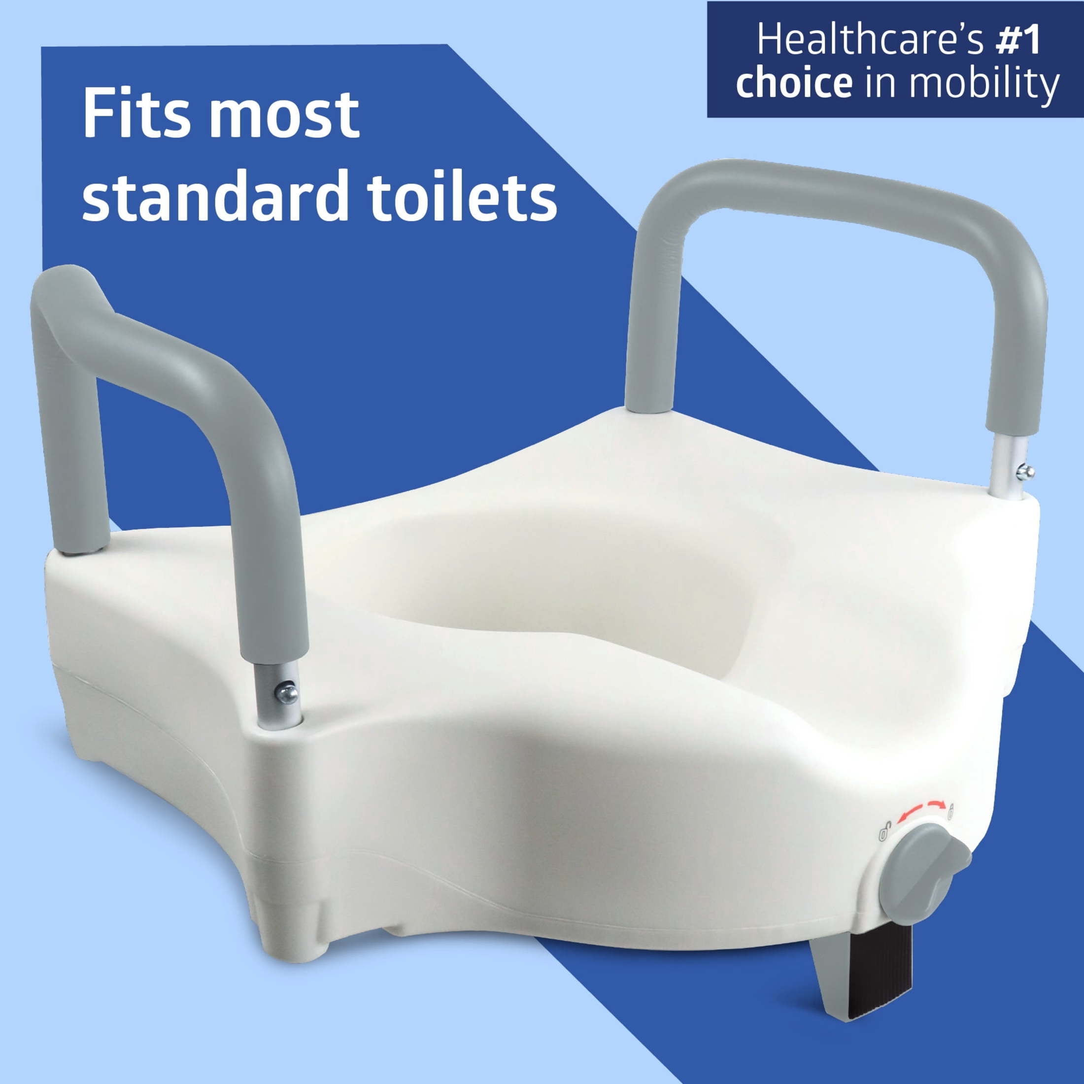 Medline 5 in Standard Raised Toilet Seat, with Lock and Padded Arms, White