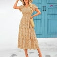thumbnail image 4 of Women's 2024 Summer Casual Flutter Puff Sleeve Boho Floral Maxi Dress V Neck Smocked Tiered Long Dresses, 4 of 9