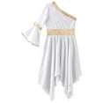 thumbnail image 4 of TiaoBug Kids Girls Lyrical Dancewear One Shoulder Liturgical Praise Dance Dress Color Block Worship Costume White 12, 4 of 7
