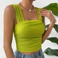 thumbnail image 2 of WBQ Women's Wide Strap Square Neck Crop Tank Tops Ribbed Texture Sleeveless Slim Fit Cami Shirts Backless Going Out Tops S-2XL, 2 of 6
