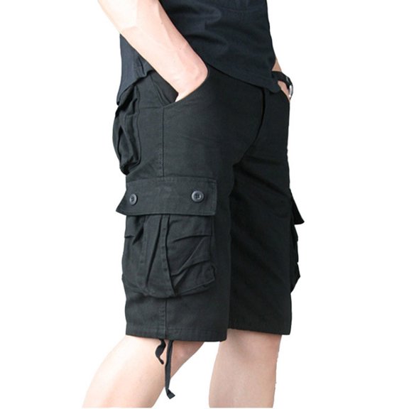 ZVNAΖH Mens Twill Cargo Shorts Casual Cotton Multi Pockets Work Shorts Comfy Elastic Waist Straight Leg Shorts