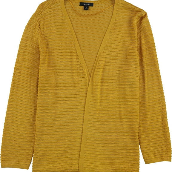 Alfani Womens Textured 3/4 Sleeve Cardigan Sweater, Yellow, Large
