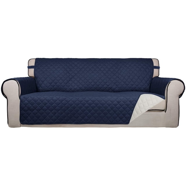 Housse de Sofa Matelassée Réversible, Protège-Meubles Résistant à l'Eau, Housse de Canapé Lavable avec Mousse Antidérapante et Sangles Élastiques pour Enfants, Chiens, Animaux (Sofa, Marine/ivoire)