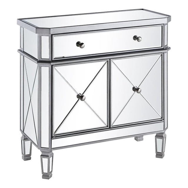 Beaumont Lane Commode à 2 Portes en Verre Miroir/marbre, Argent/transparent