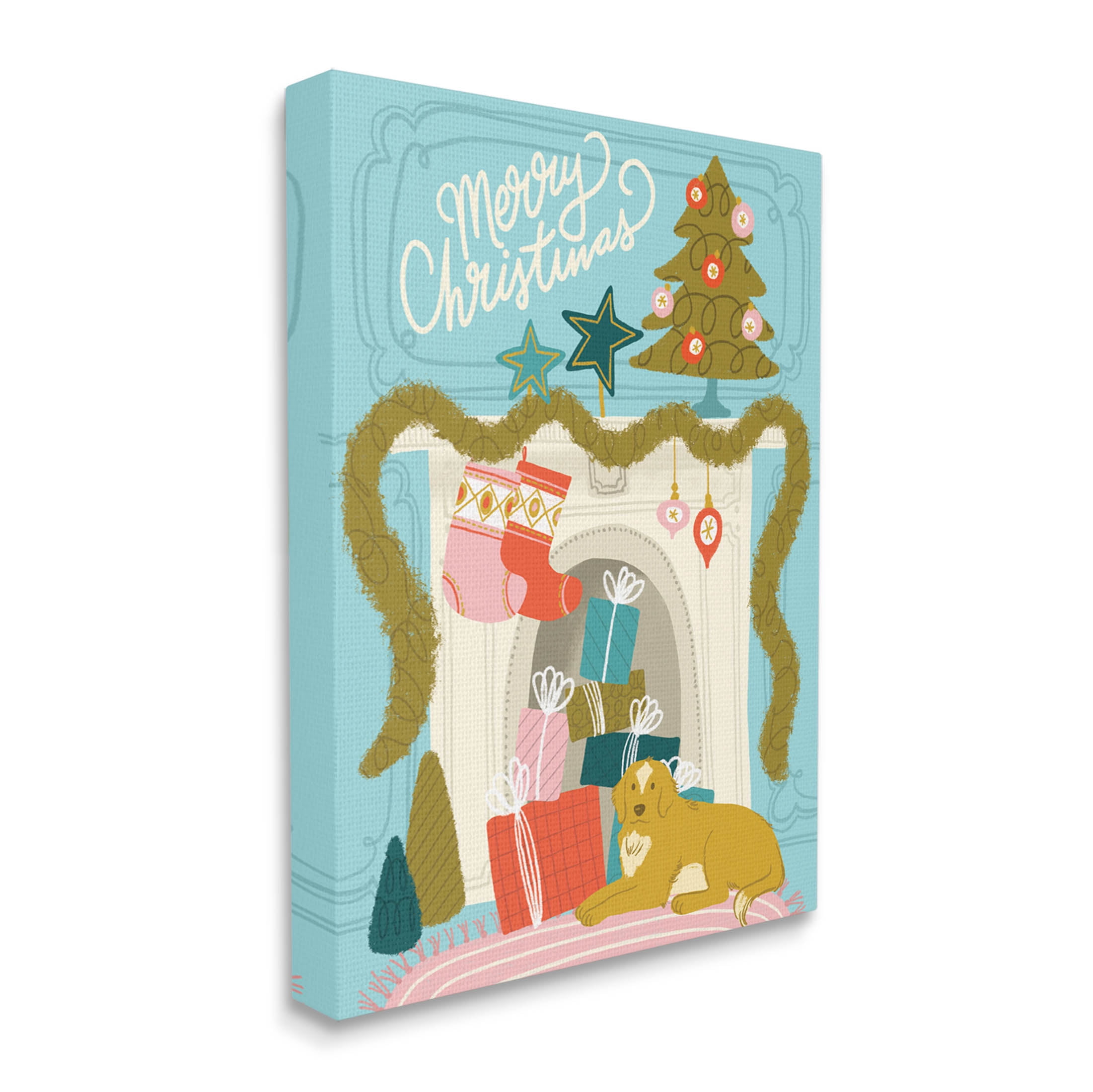 Stupell Industries Whimsical Fireplace Merry Christmas Graphic Art Gallery Wrapped Canvas Print Wall Art, Design by Kristina Hultkrantz