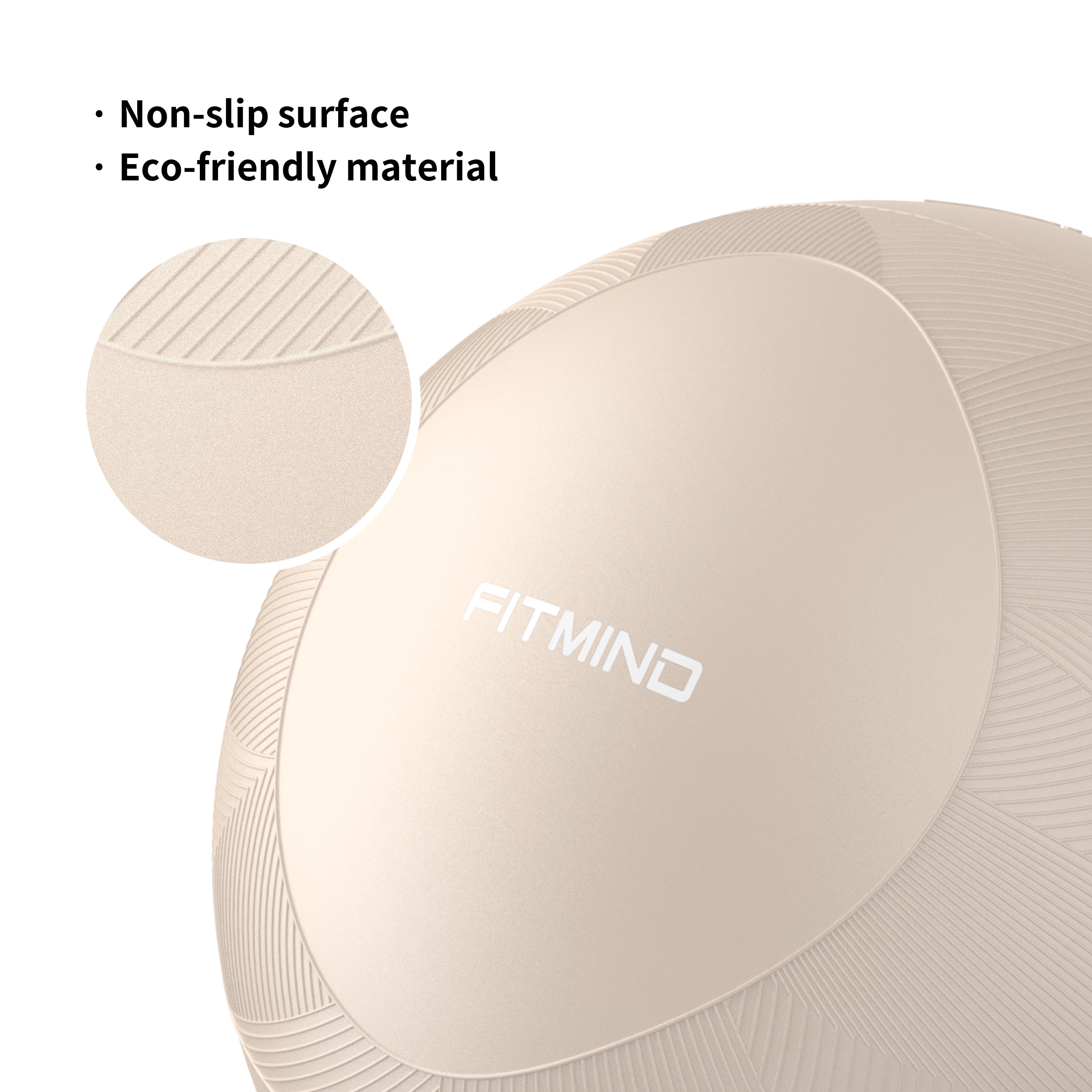 FITMIND Thick Exercise Ball with Embossed Pattern, 25in, Hand Pump, Anti-Burst, Apricot