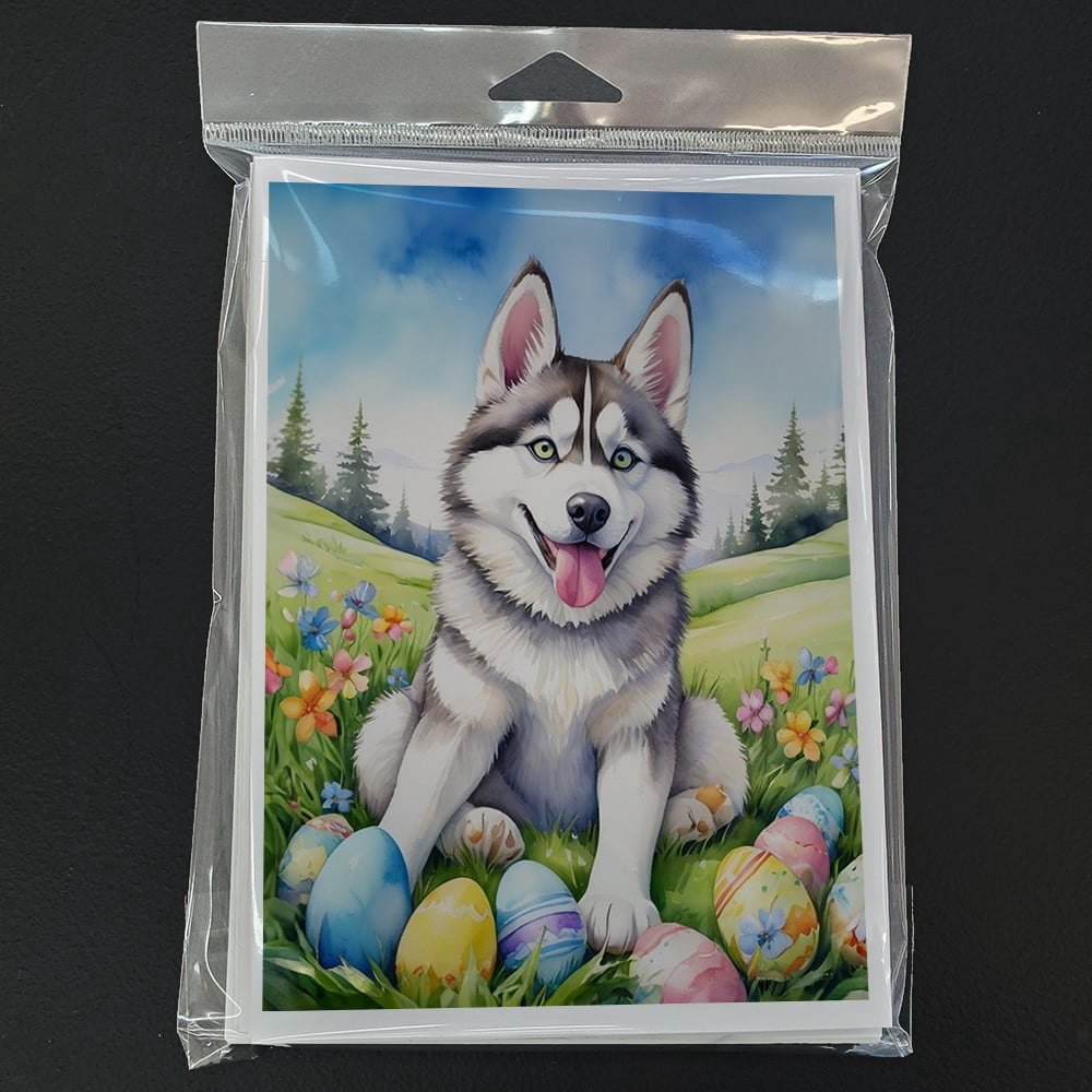 Siberian Husky Easter Egg Hunt Greeting Cards Pack of 8 7 in x 5 in