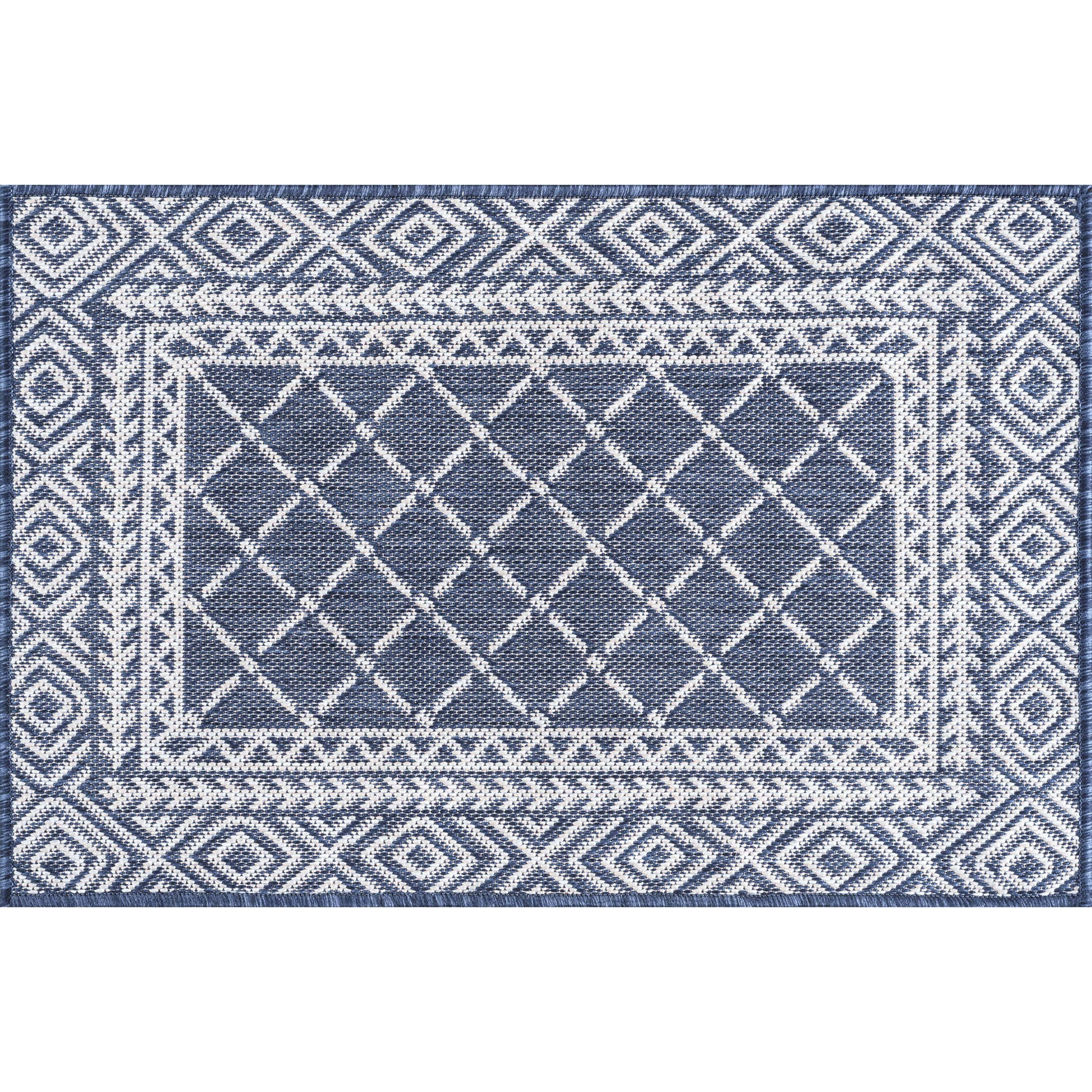 2x3 Water Resistant, Small Indoor Outdoor Rugs for Patios, Front Door Entry, Entryway, Deck, Porch, Balcony | Outside Area Rug for Patio | Blue, Diamond | Size: 2' x 3'