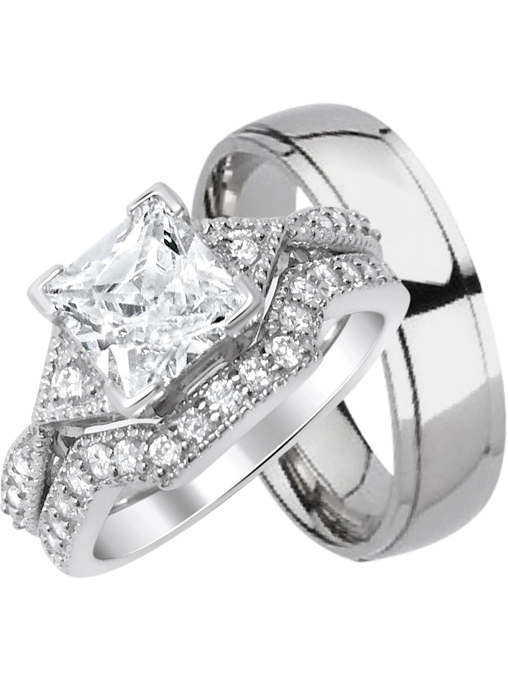 LaRaso & Co His and Hers Trio Wedding Ring Set Matching Titanium