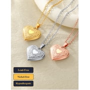 U7 Heart Shaped Rose Gold Plated Pendant Photo Locket Necklace for Women Daughter Mother's Day Valentine Personalized Memorial Gift Custom Love Heart Necklaces