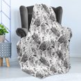 thumbnail image 4 of Black and White Soft Flannel Fleece Blanket, Amaryllises and Begonias Botanical Inspirations with Butterflies and Birds, Cozy Plush for Indoor and Outdoor Use, 50" x 70", Black White, by Ambesonne, 4 of 5