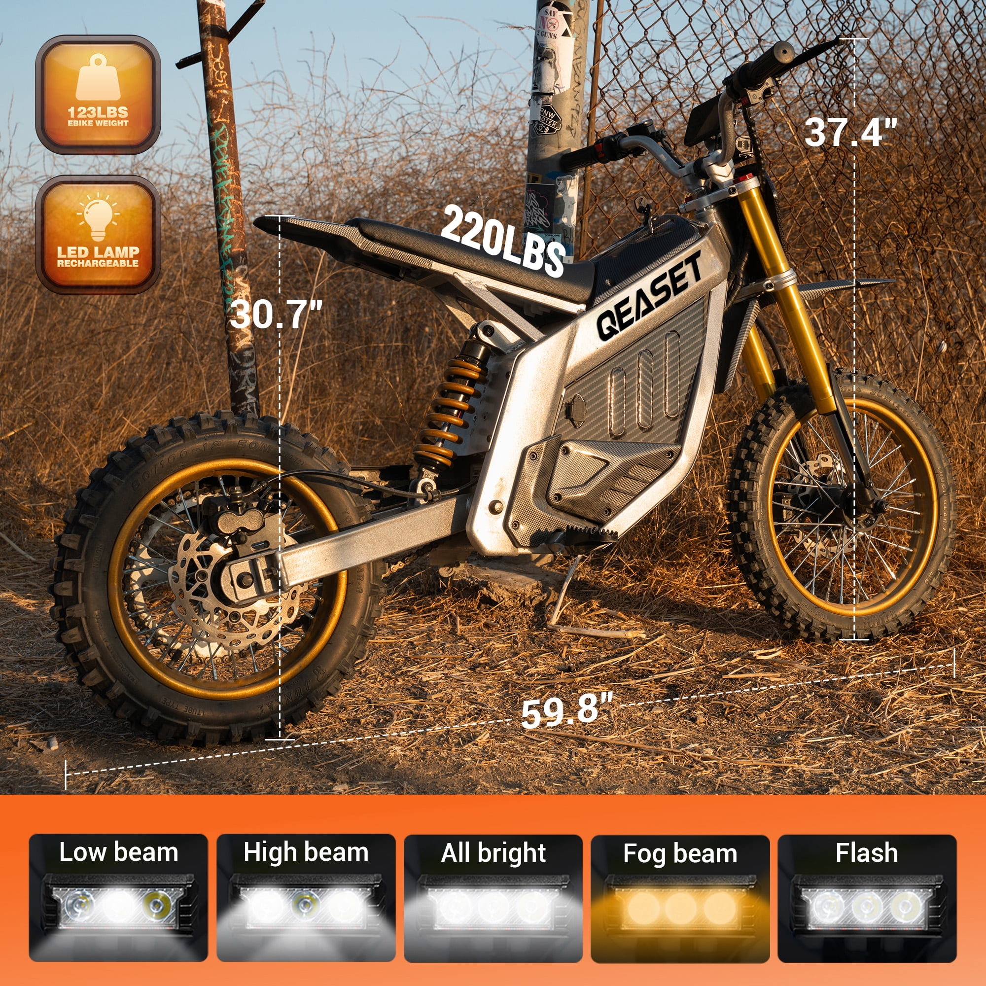 QEASET Dirt Bike DZ009 Electric-Powered Dirt Bike - Peak-3000W 48V 30AH Teens Adults Electric Dirt Bike, Max 42Mph, Black for 16+