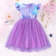 thumbnail image 4 of HWJAD Mermaid Dresses for Girls Toddler Flutter Sleeve Summer Dress Casual Party School Tulle Sundress for Kids, 4 of 9