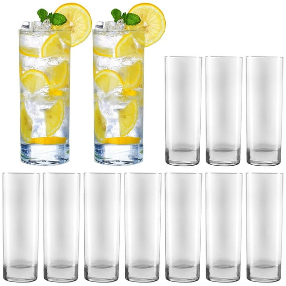 Tasses en Verre 10 oz, QAPPDA Verre Highball Clair Verre cocktail Verres à Boire pour la Cuisine, Tasse d'Eau de Base Lourde pour le Jus, cocktails, Boissons, Tasses à Bière Ensemble de 12 KTY1002