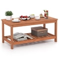 thumbnail image 3 of Patiojoy Patio Hardwood Coffee Table 2-Tier Wooden Coffee Table with Slatted Tabletop & Storage Shelf Outdoor Rectangular Cocktail Table, 3 of 8