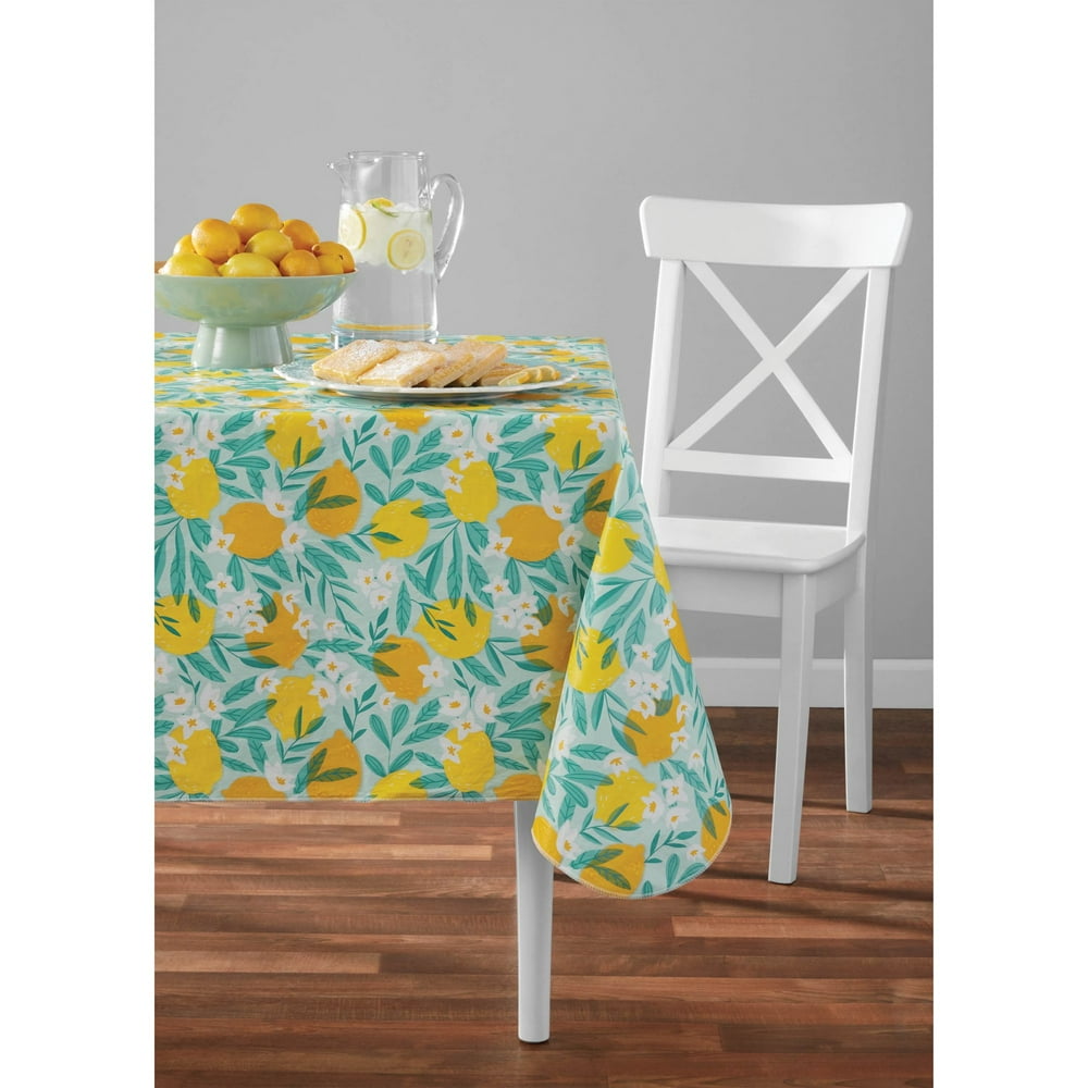 Mainstays Lemon Vinyl Tablecloth, Multicolor, 60"W x 84"L