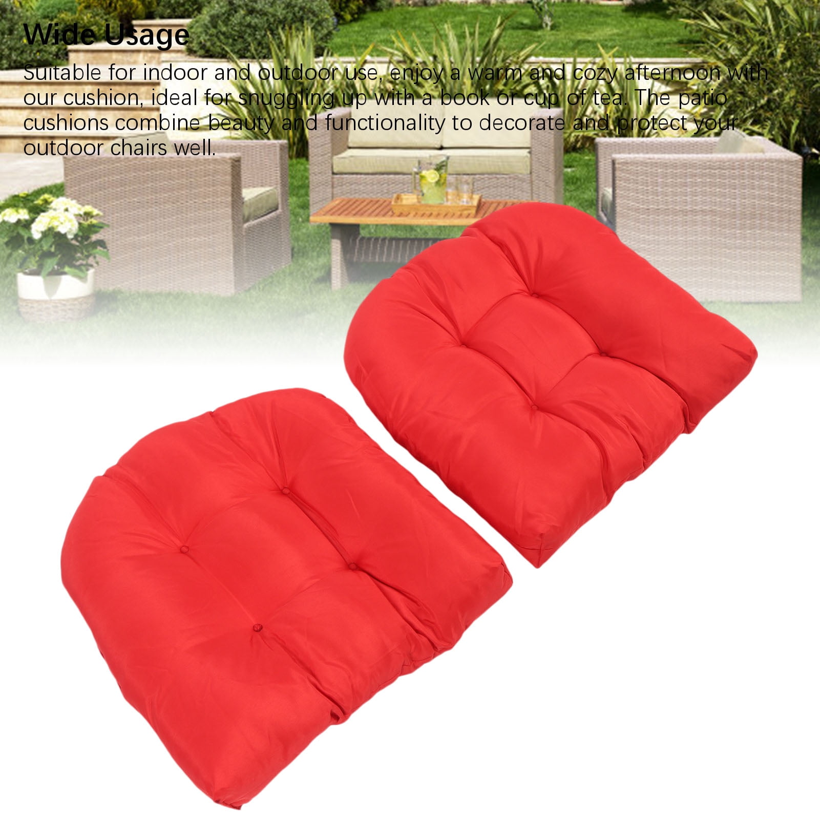 M Buder 2-Piece Outdoor Chair Cushions Tufted Patio Furniture Cushions, Waterproof Thick U-Shaped Seat Pads, 18.9 x 18.9 Inches / 48 x 48 cm, Vibrant Red