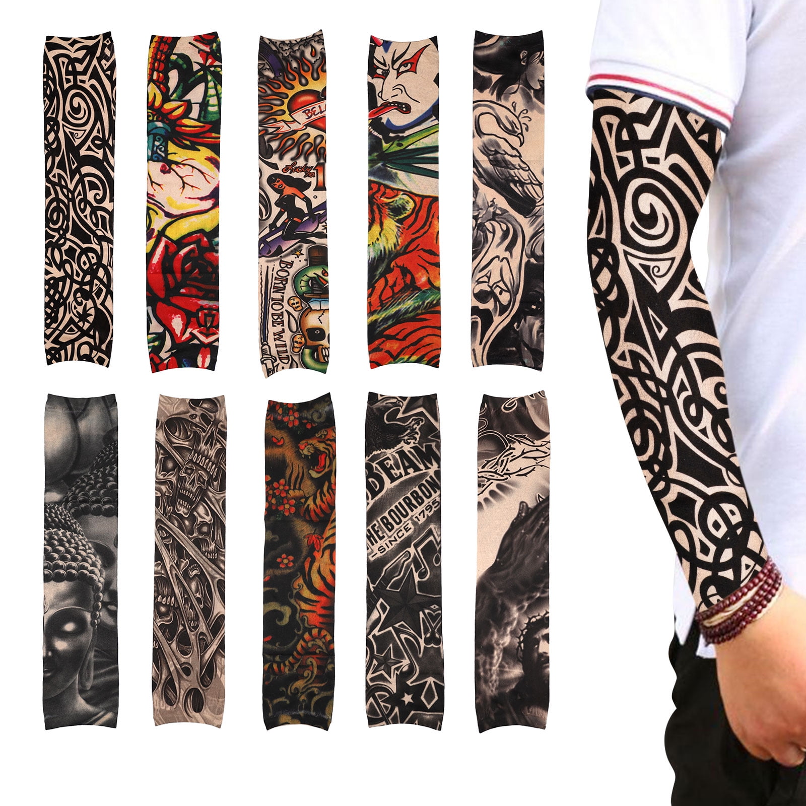 Hot Cycling Tattoo Sleeve Cover Bicycle Sunscreen Breathable Arm Warmers Random 