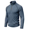 thumbnail image 4 of TOUMENY Men Half Zip Sweater Long Sleeve Slim Casual Knit Pullover Stand Collar Solid Raglan Fall Winter Workout Tops Blue L, 4 of 6