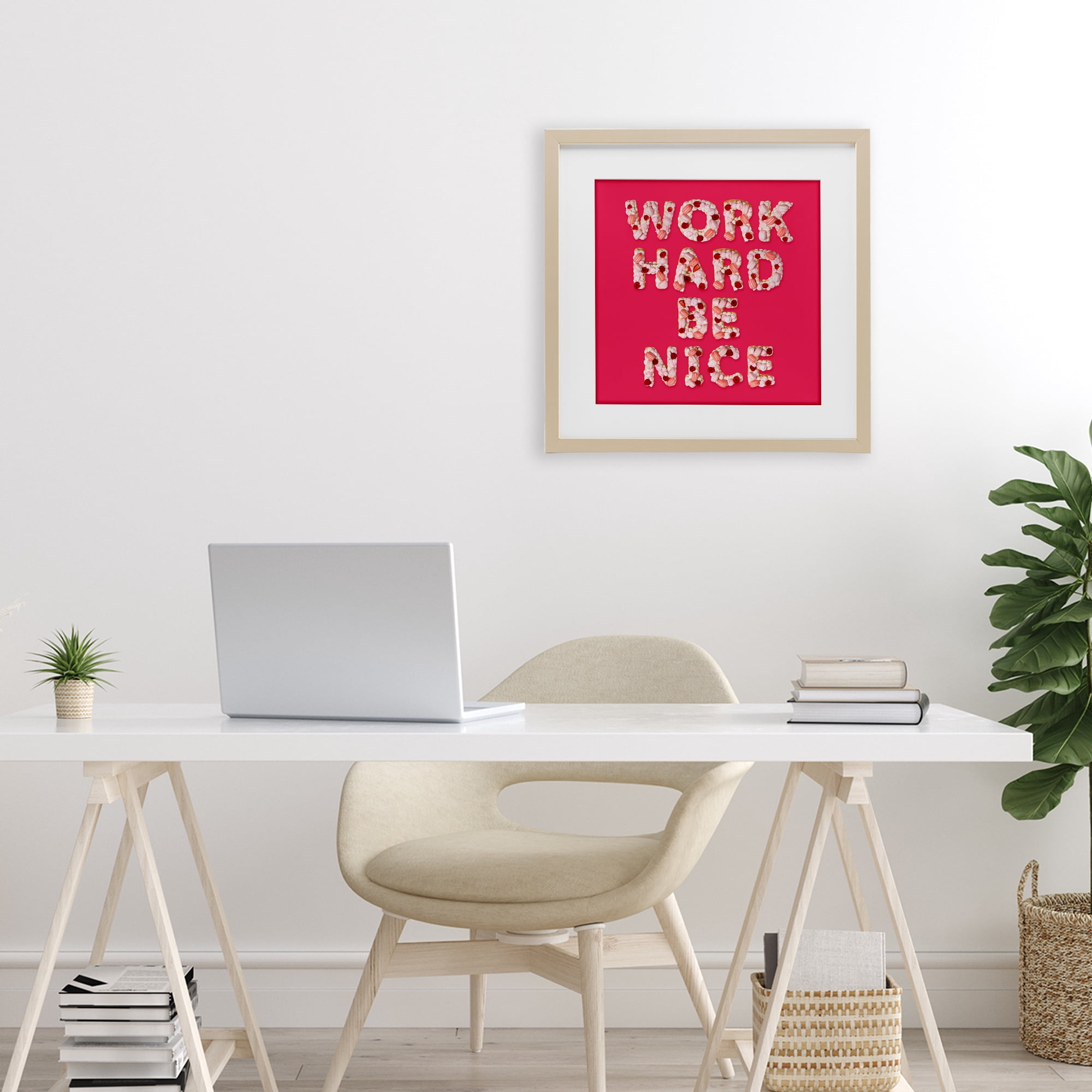 Work Hard Be Nice Birch Framed Print Under Glass, design by LISH Creative